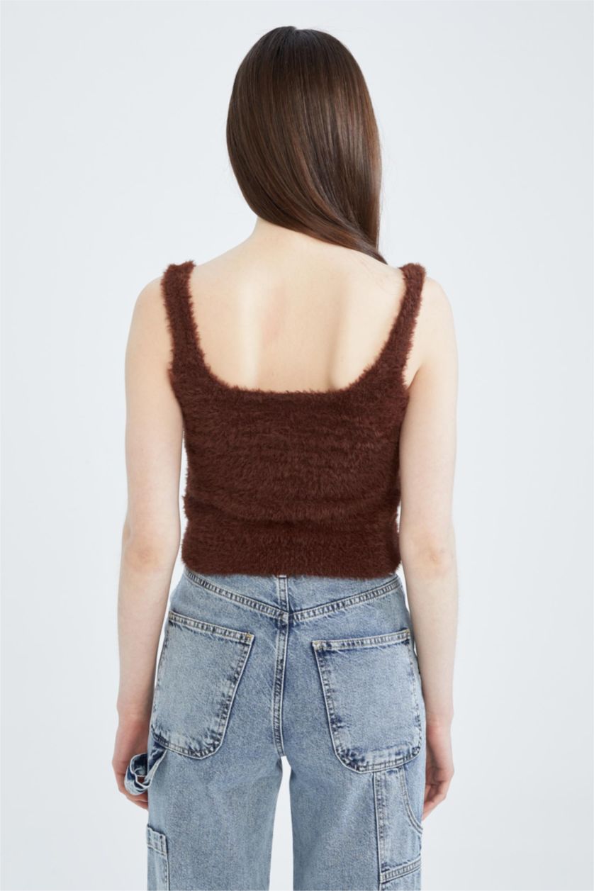 WOMAN Brown Slim Fit Square Collar Sleeveless Tank Top
