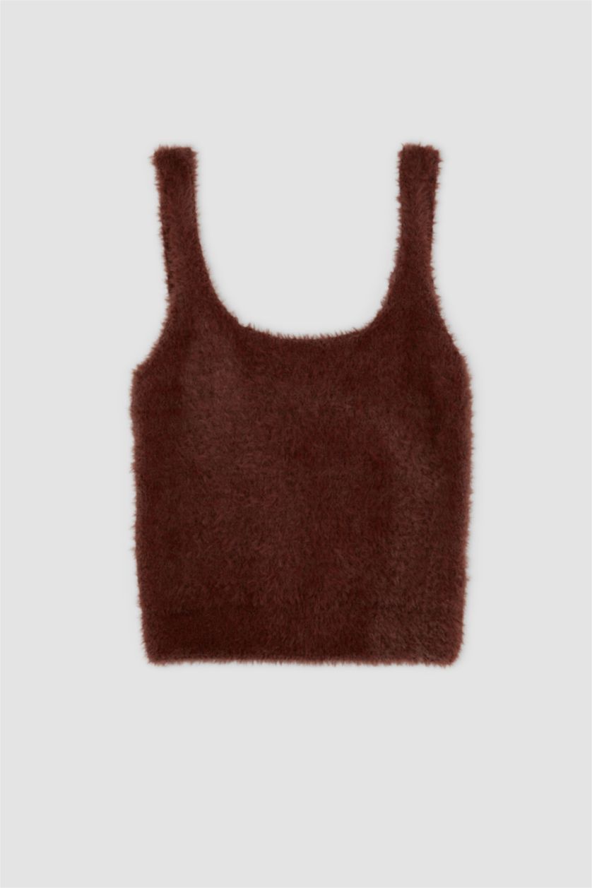 WOMAN Brown Slim Fit Square Collar Sleeveless Tank Top