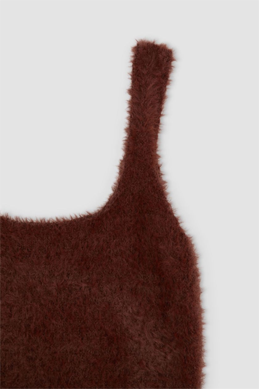 WOMAN Brown Slim Fit Square Collar Sleeveless Tank Top