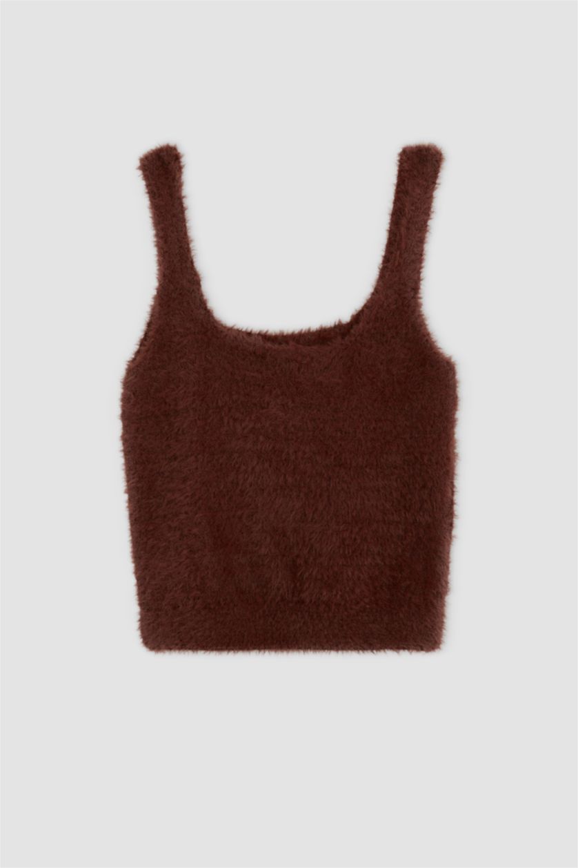 WOMAN Brown Slim Fit Square Collar Sleeveless Tank Top