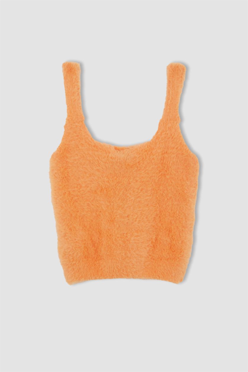 Kadın Turuncu Regular Fit Kare Yaka Triko Atlet