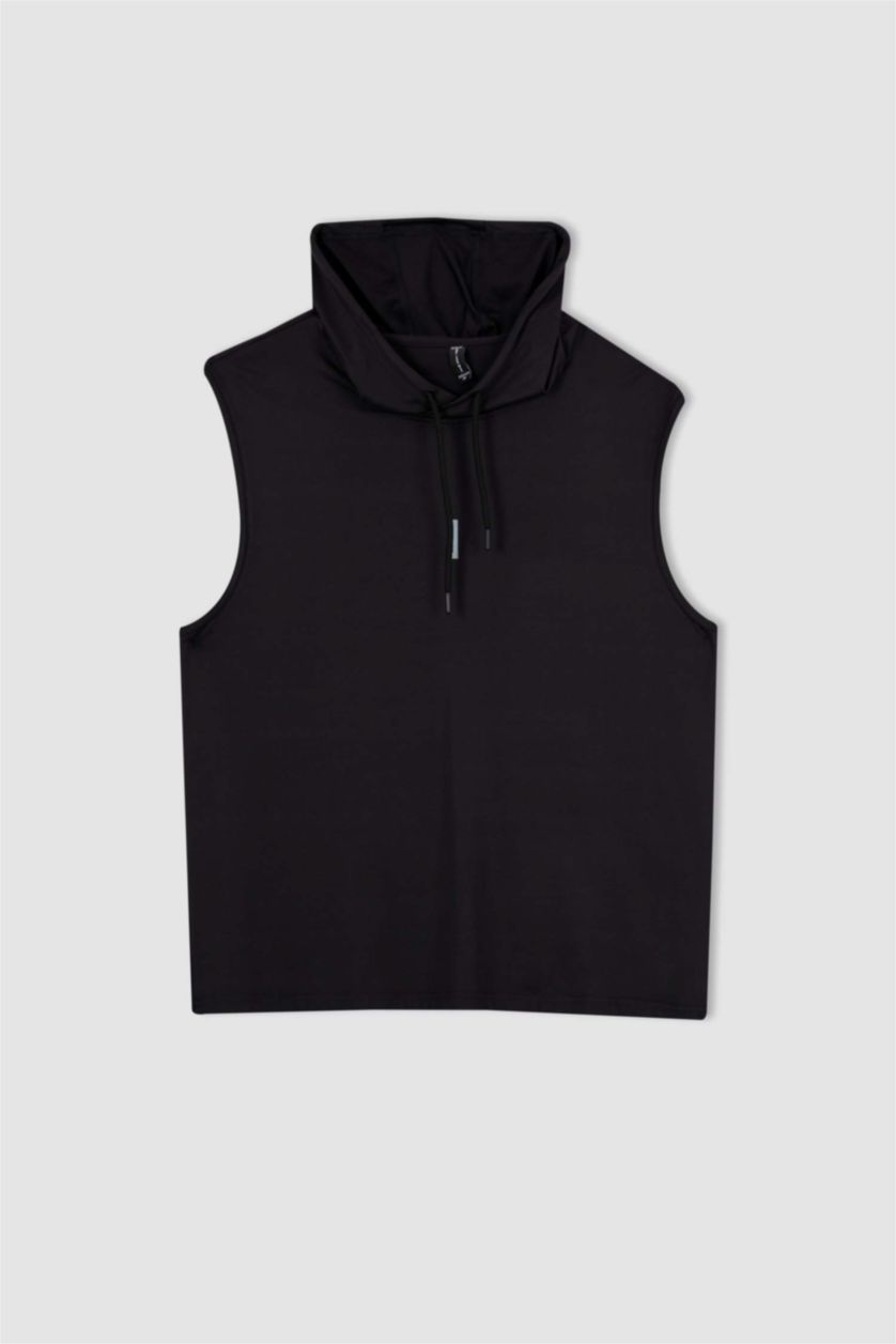 MAN Black Slim Fit Hooded Sleeveless Sports Basketball Cotton Combed T-Shirt