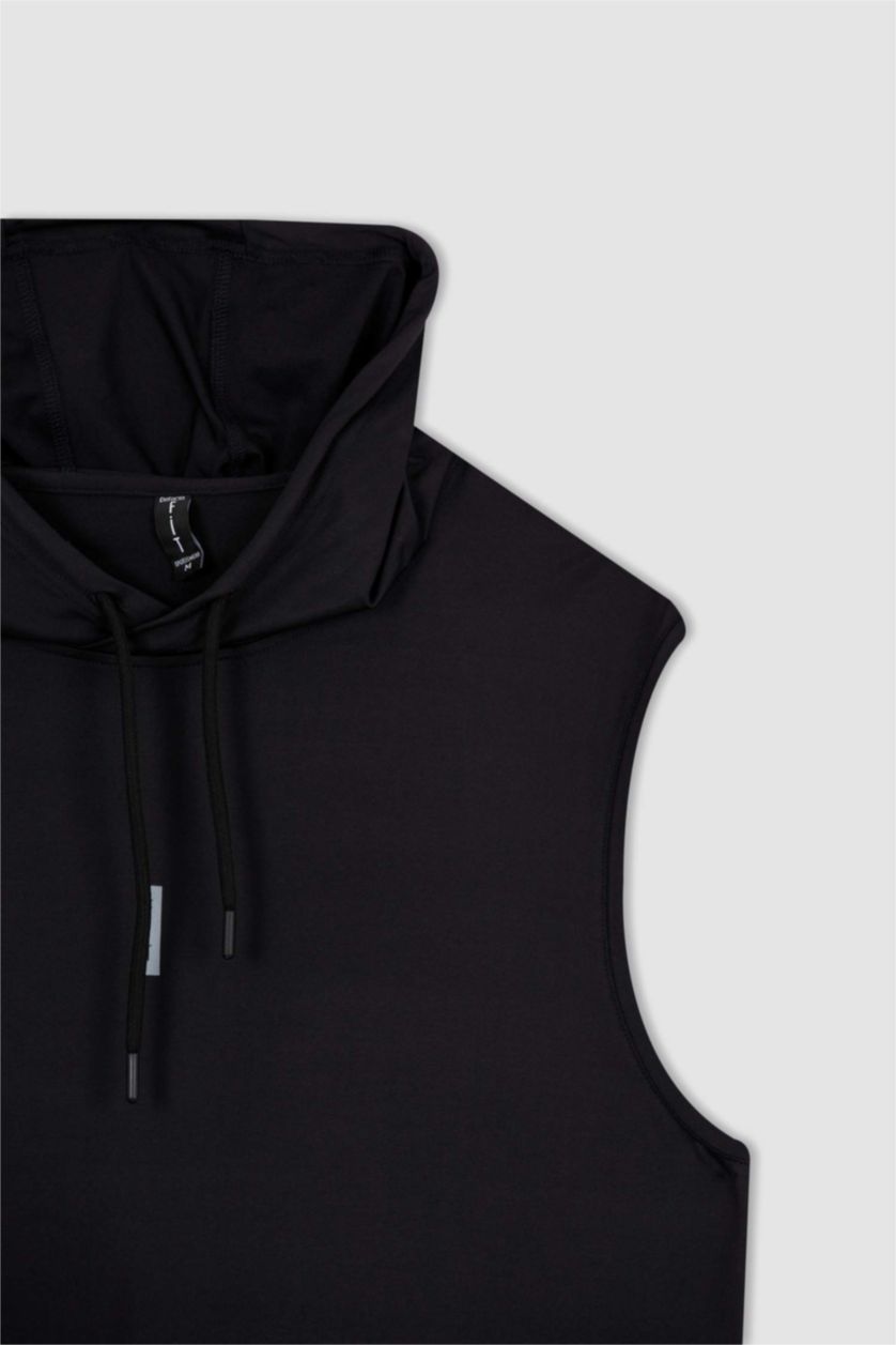 MAN Black Slim Fit Hooded Sleeveless Sports Basketball Cotton Combed T-Shirt