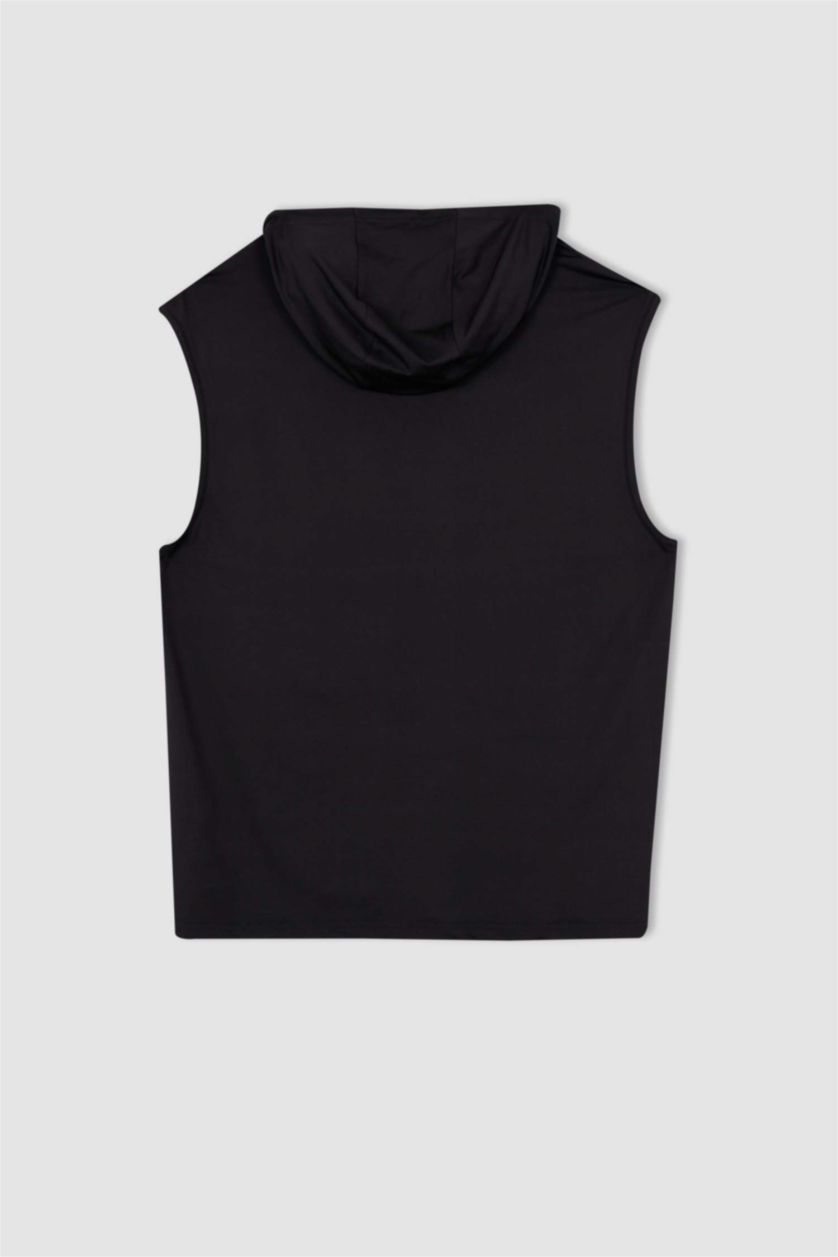 MAN Black Slim Fit Hooded Sleeveless Sports Basketball Cotton Combed T-Shirt