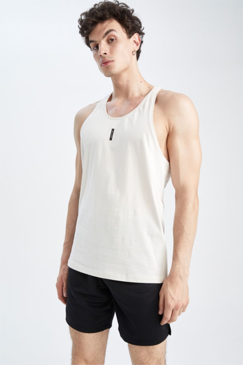 HOMME Beige Débardeur Coupe slim raccourcie Col rond