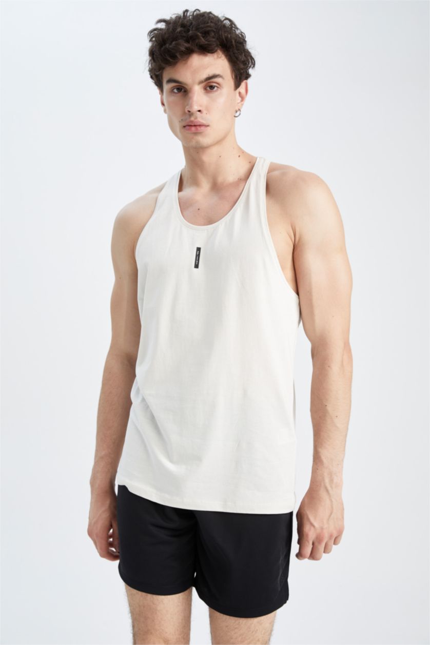 HOMME Beige Débardeur Coupe slim raccourcie Col rond