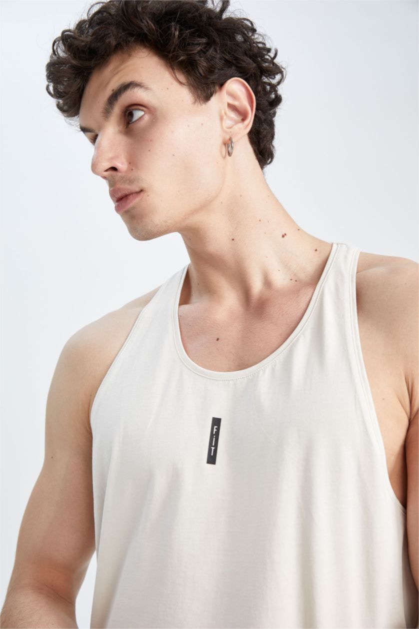 HOMME Beige Débardeur Coupe slim raccourcie Col rond