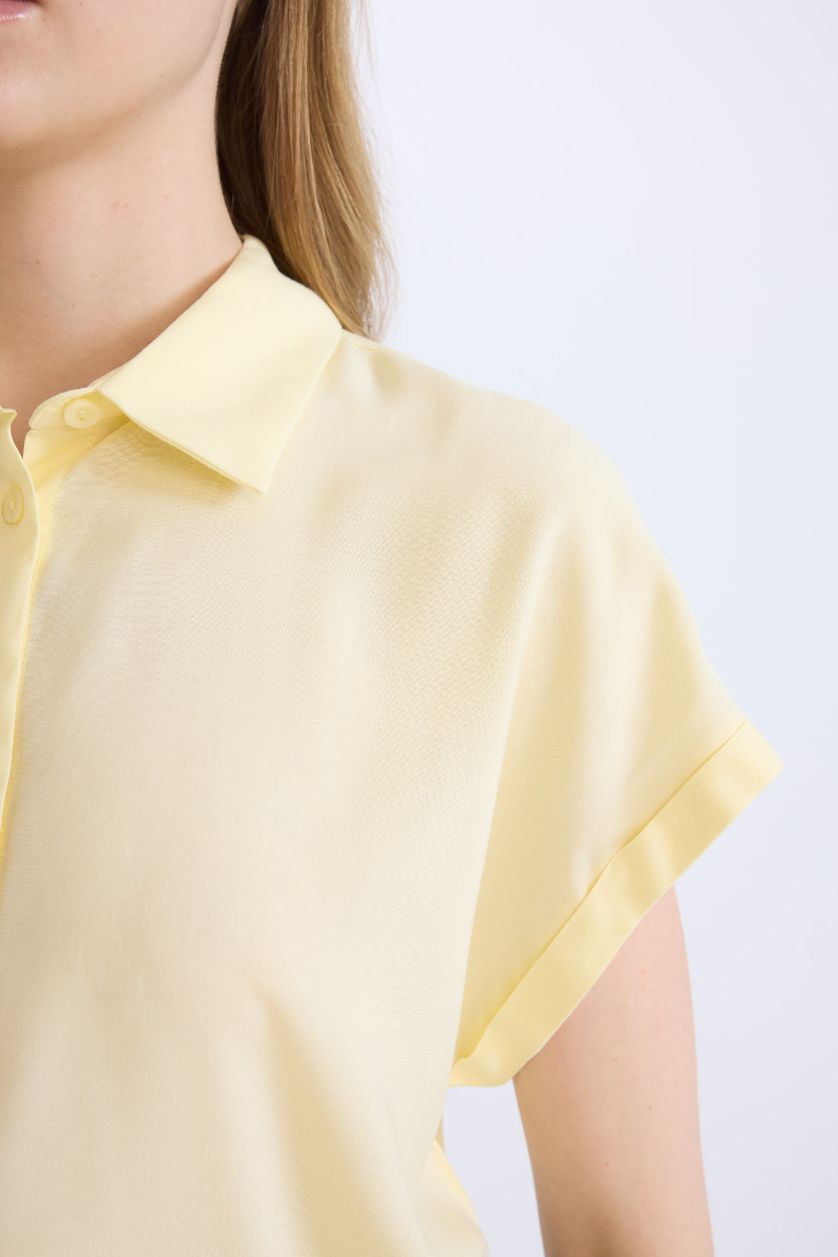 WOMAN Light Yellow Regular Fit Shirt Collar Short Sleeve Shirt