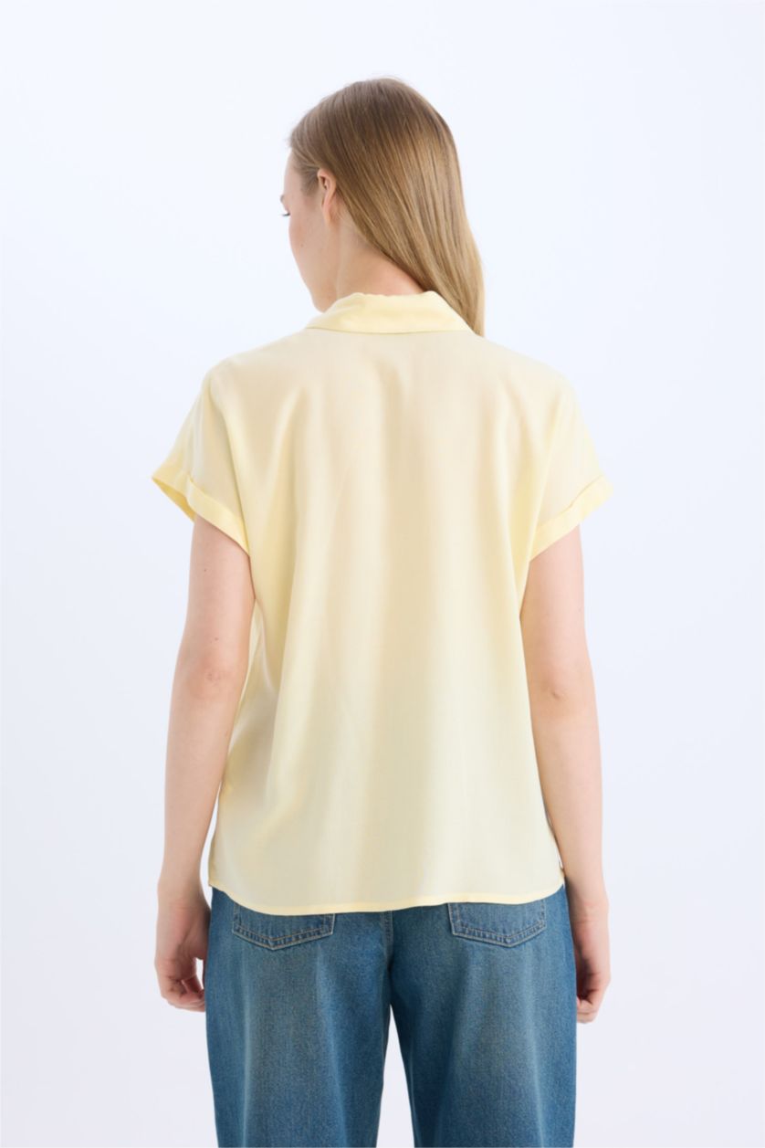 WOMAN Light Yellow Regular Fit Shirt Collar Short Sleeve Shirt