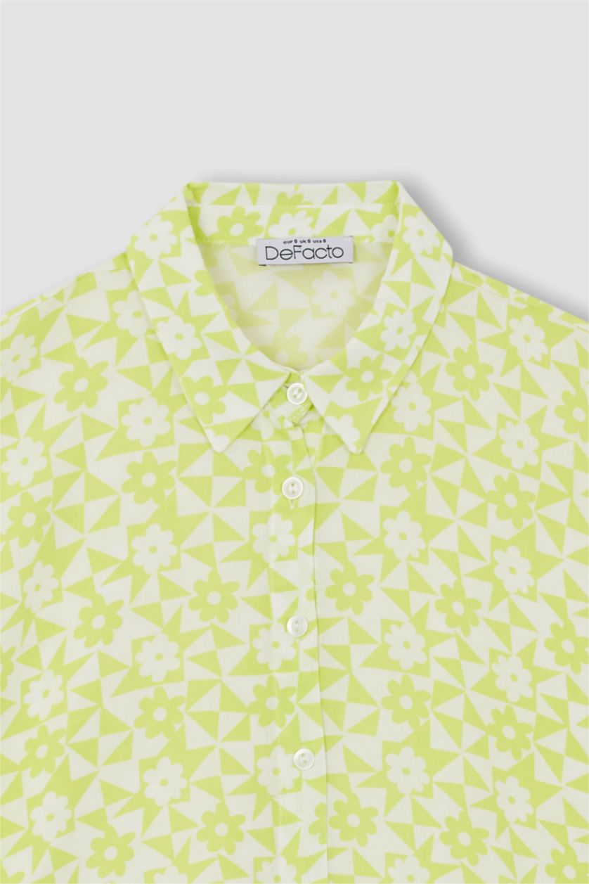 FEMME Vert Clair Chemise en viscose à manches courtes imprimée à coupe régulière