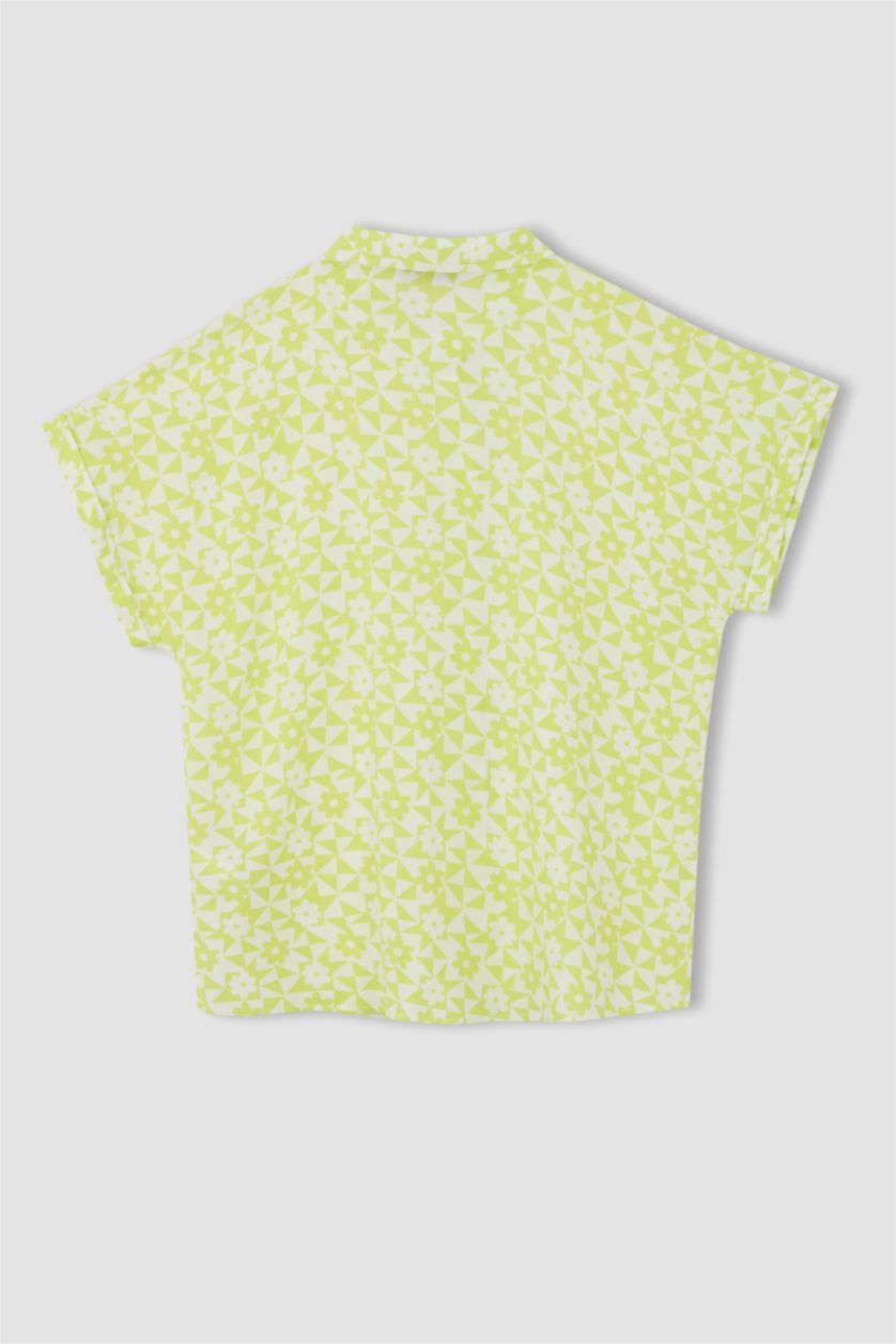 FEMME Vert Clair Chemise en viscose à manches courtes imprimée à coupe régulière