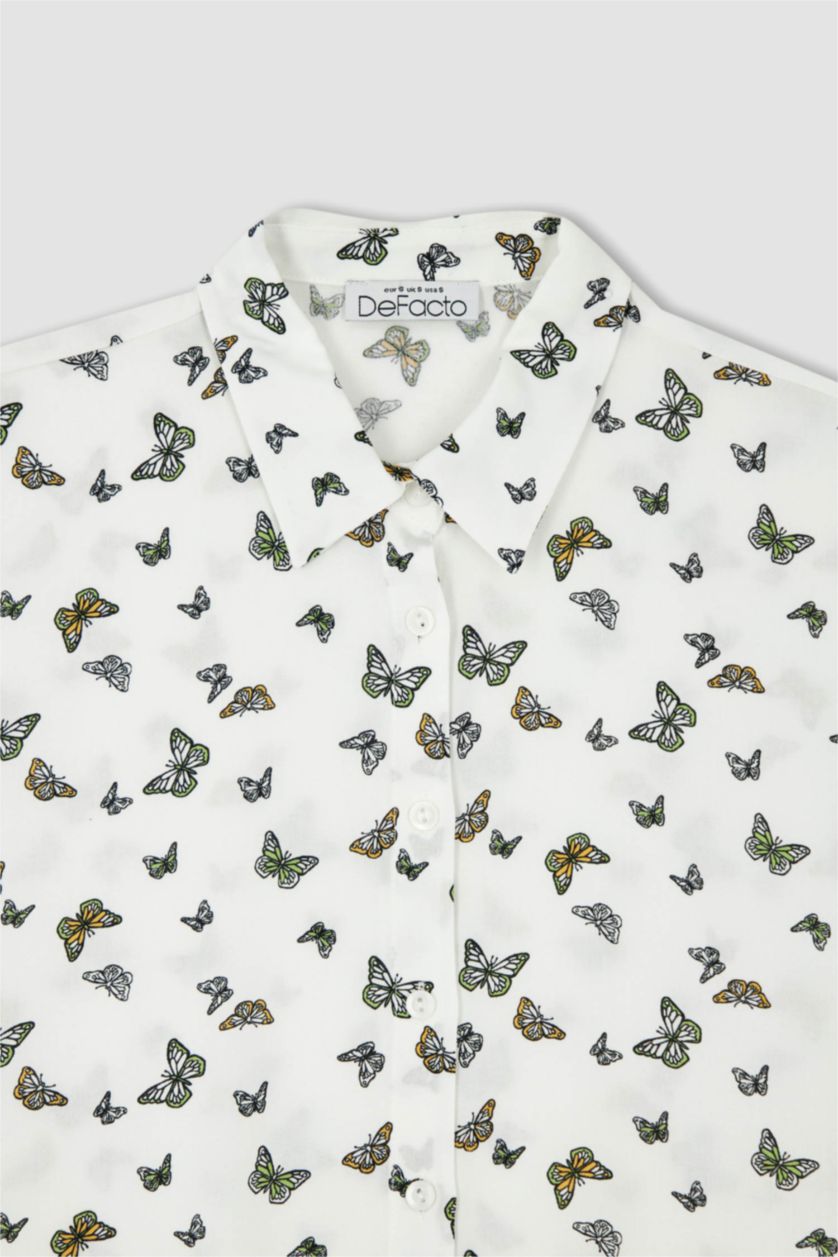 FEMME Blanc Chemise en Viscose à Manches Courtes et à Motifs Coupe Régulière