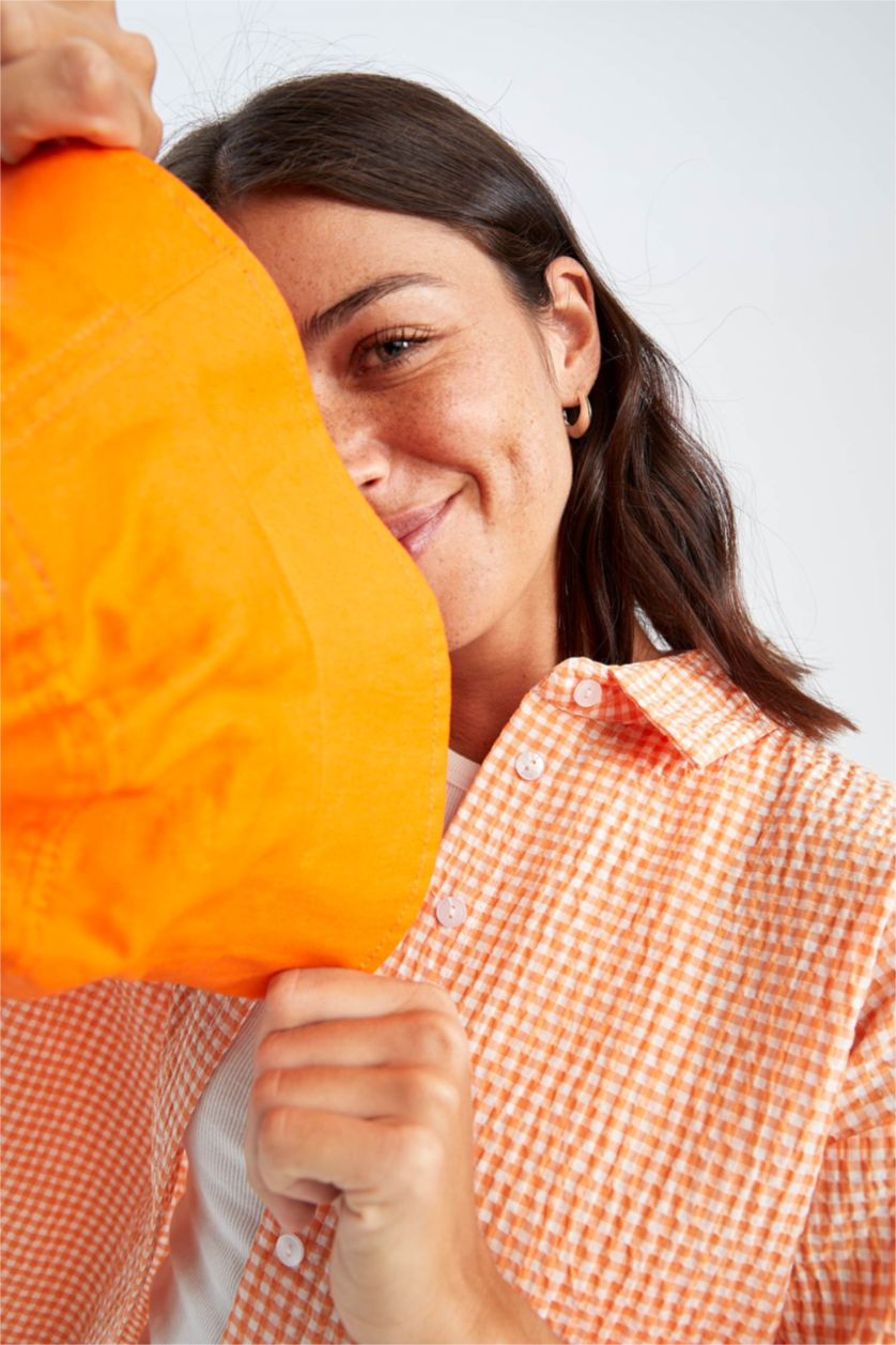 FEMME Orange Tunique chemise texturée Seekers à manches longues et col chemise coupe oversize