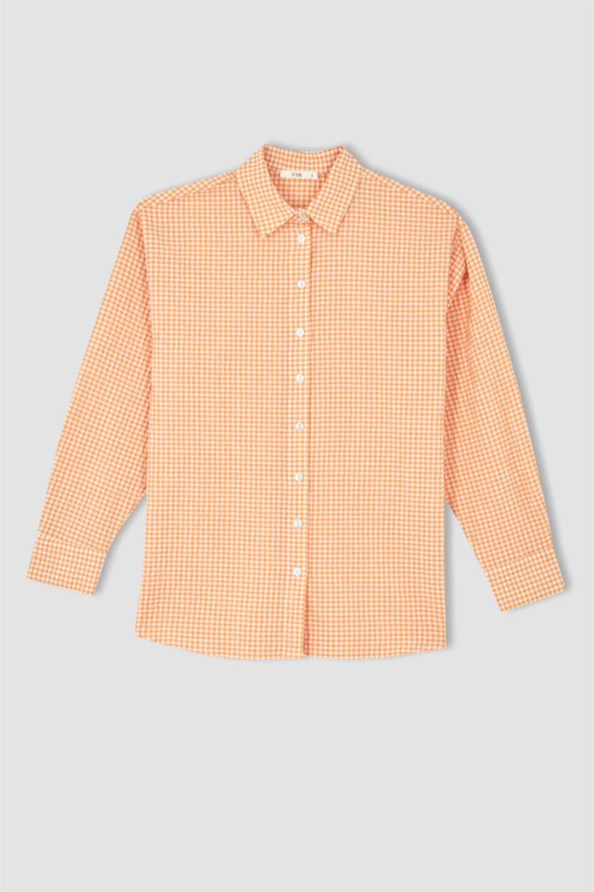 FEMME Orange Tunique chemise texturée Seekers à manches longues et col chemise coupe oversize