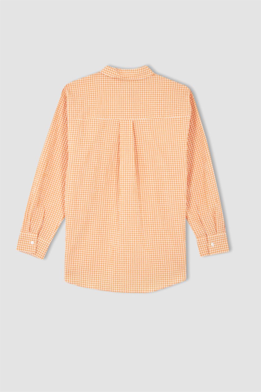 FEMME Orange Tunique chemise texturée Seekers à manches longues et col chemise coupe oversize