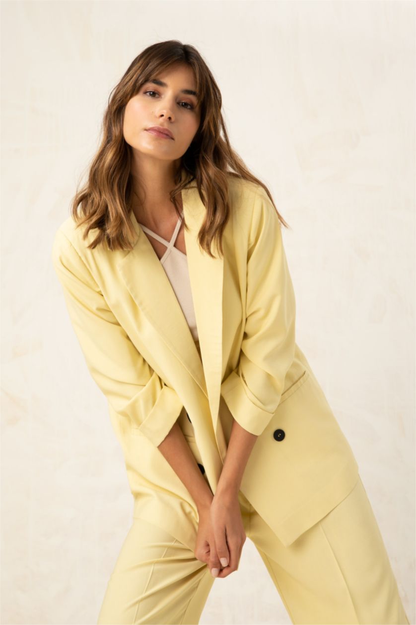 Kadın Sarı Loose Fıt Blazer Ceket