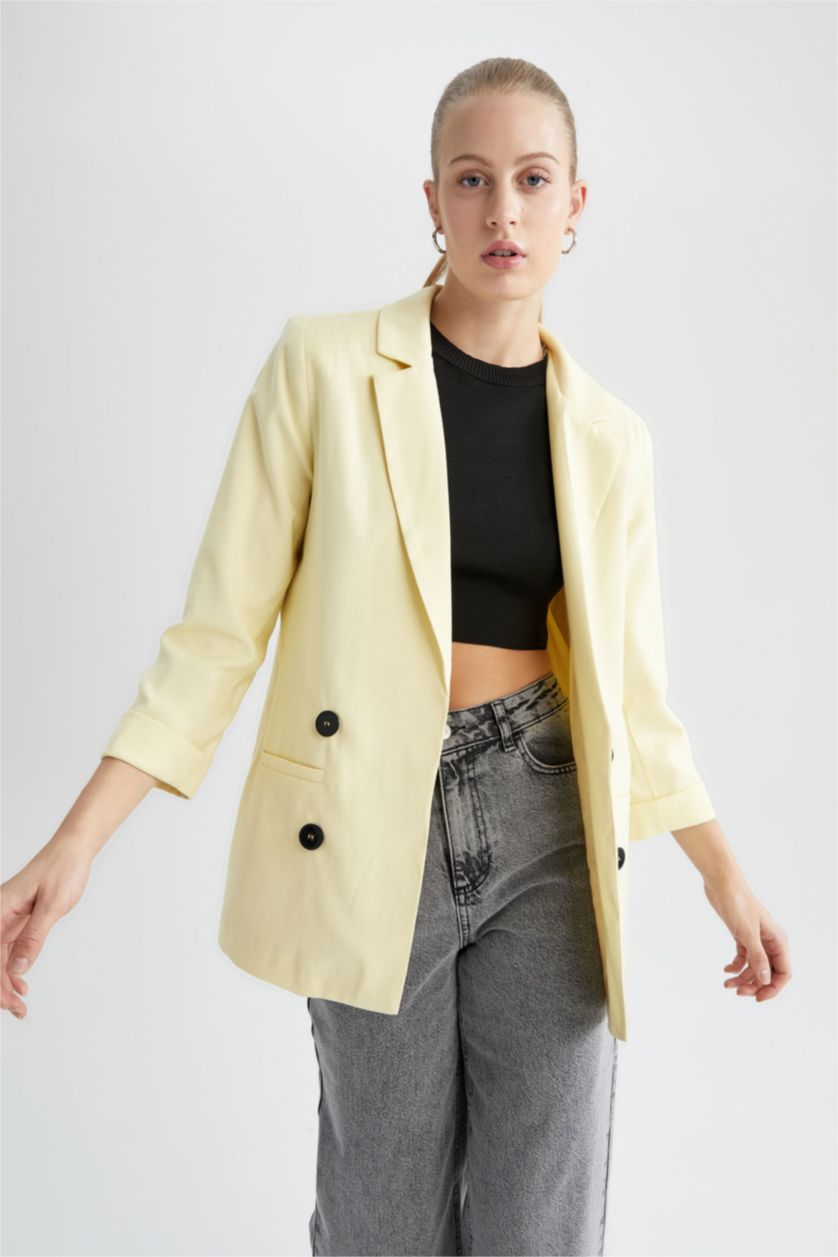 Kadın Sarı Loose Fıt Blazer Ceket