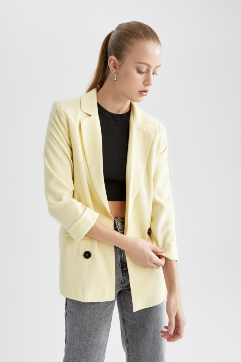 Kadın Sarı Loose Fıt Blazer Ceket