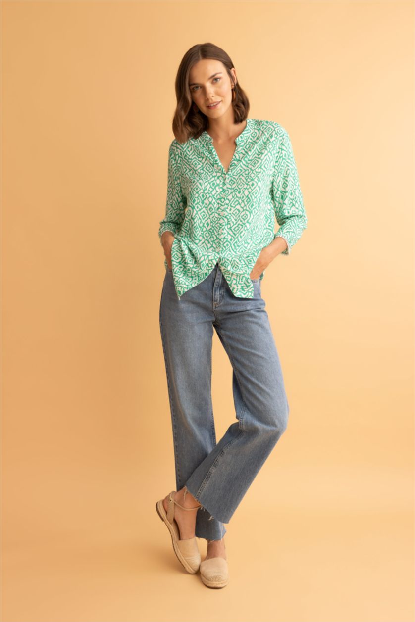 FEMME Vert Chemise à manches longues et à col rond, Coupe régulière