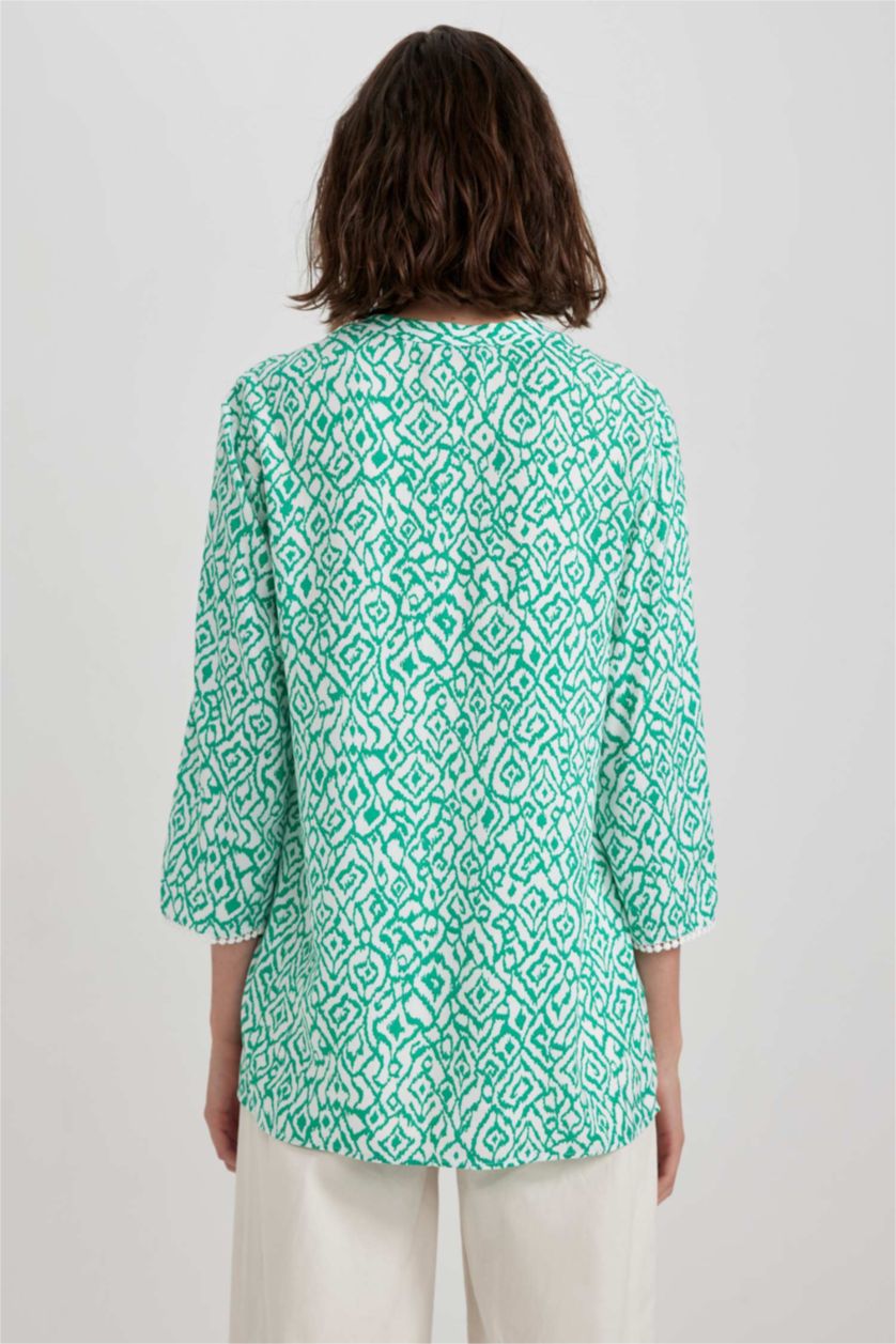 FEMME Vert Chemise à manches longues et à col rond, Coupe régulière