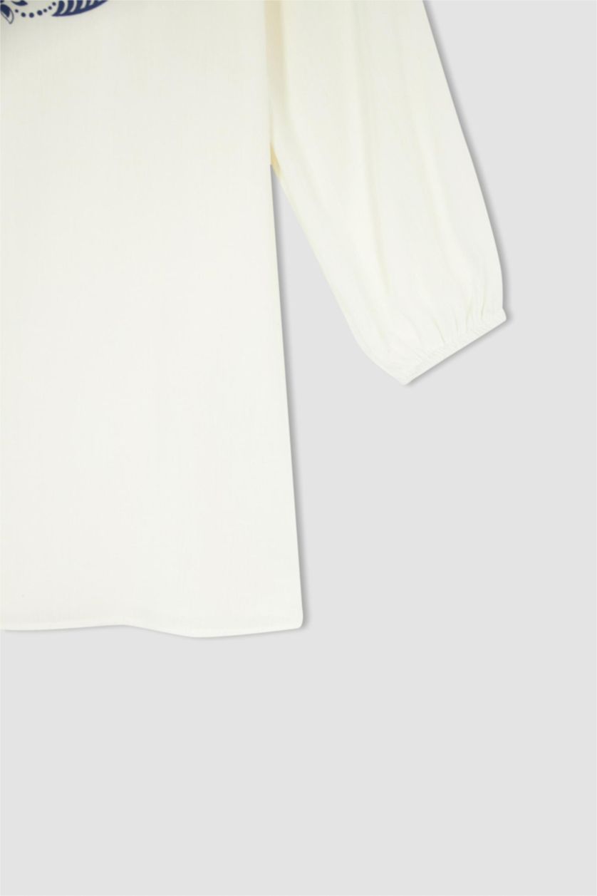 FEMME Blanc Chemisier traditionnel à manches longues en tissu froissé coupe classique