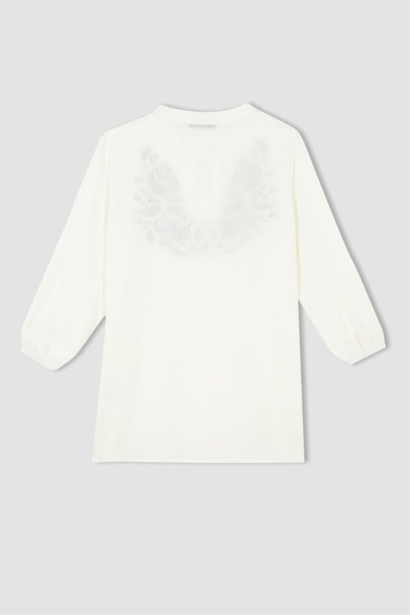 FEMME Blanc Chemisier traditionnel à manches longues en tissu froissé coupe classique