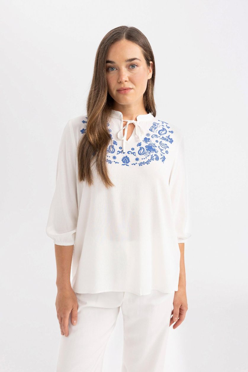 Woman Ecru Regular Fit Long Sleeve Blouse