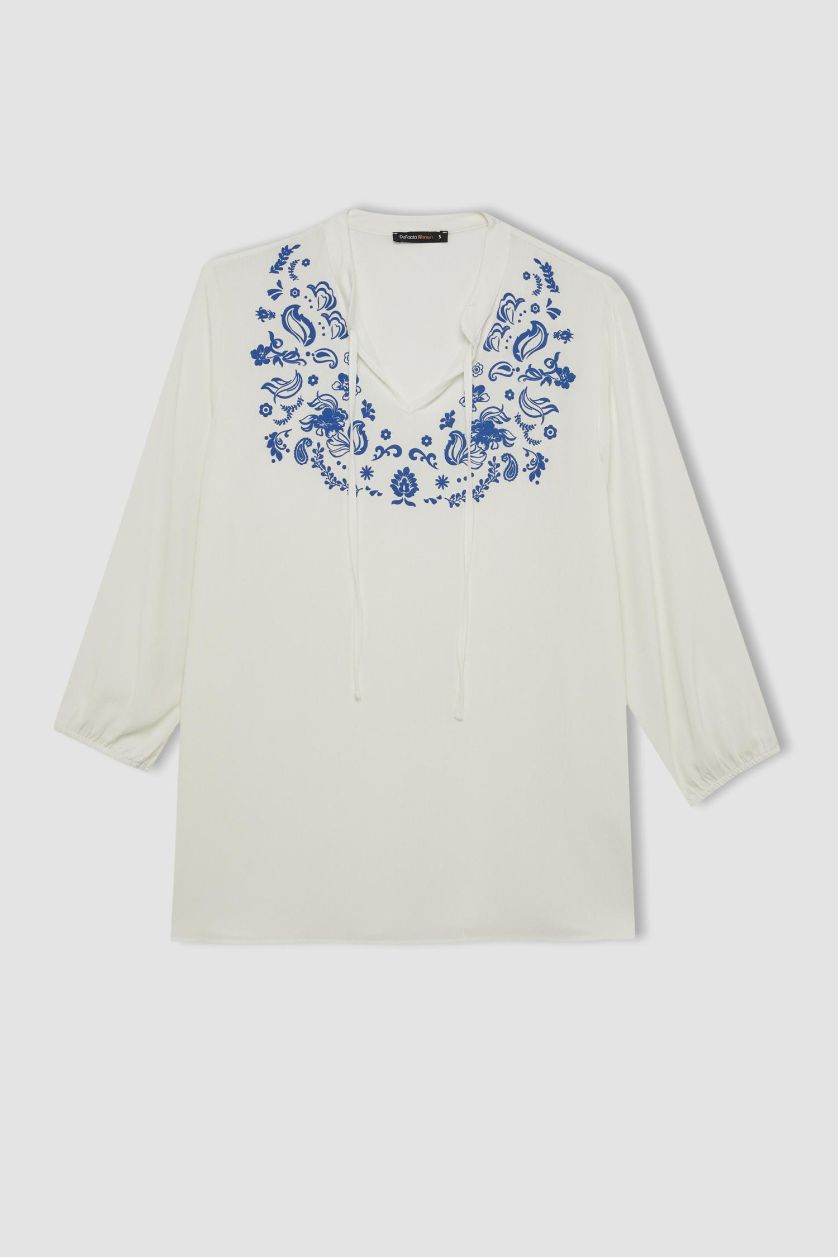 Woman Ecru Regular Fit Long Sleeve Blouse