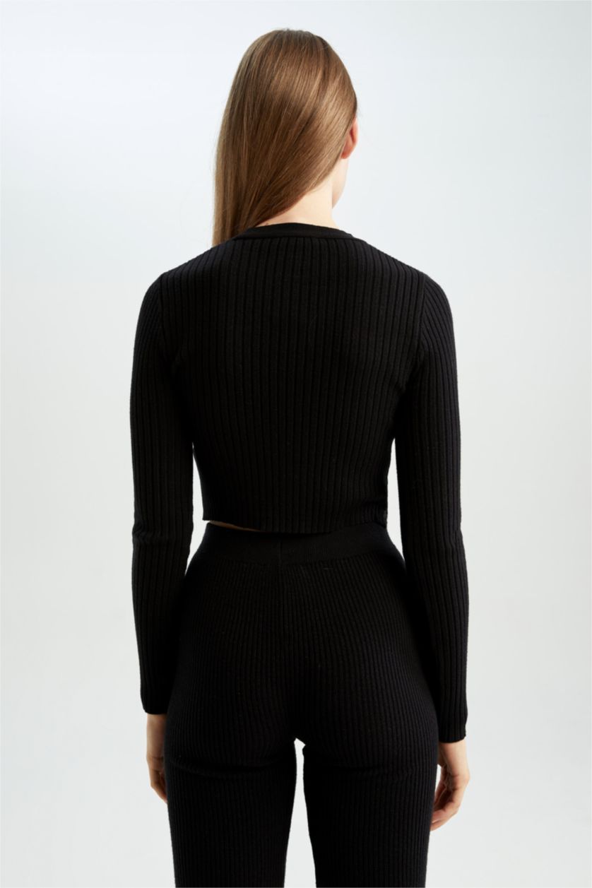Kadın Siyah Slım Fıt Triko Kazak