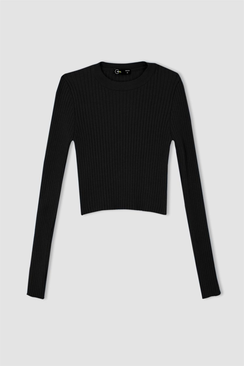 Kadın Siyah Slım Fıt Triko Kazak