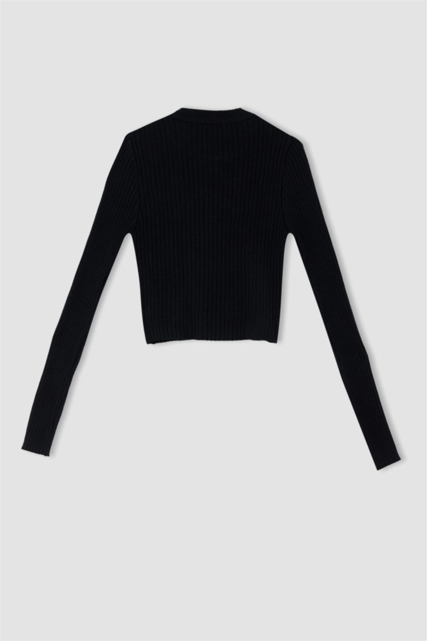 Kadın Siyah Slım Fıt Triko Kazak