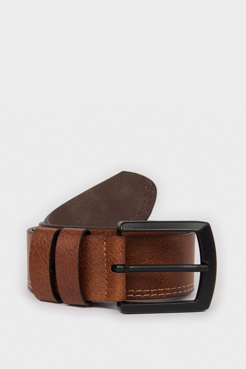 Erkek Kahve Erkek Kare Toka Suni Deri Jean Kemeri