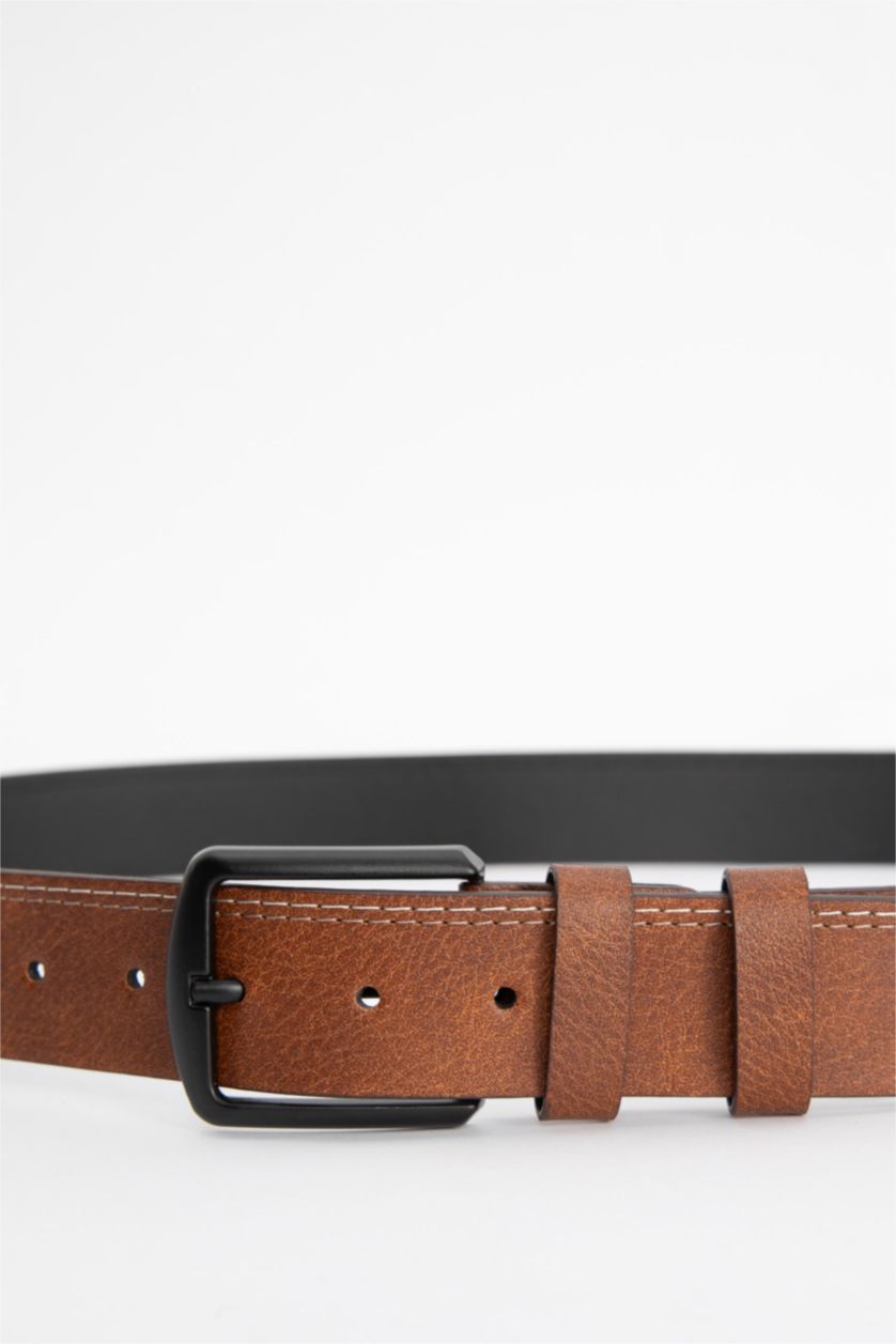 Erkek Kahve Erkek Dikdörtgen Tokalı Suni Deri Jean Kemeri