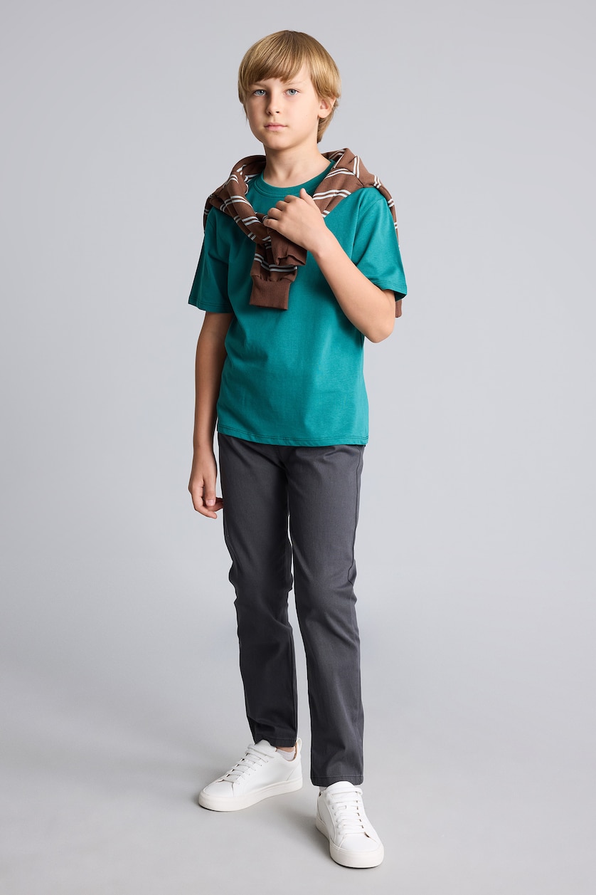 Boys & Teens Anthracite Boy Standard Fit Straight Leg Gabardine Trousers