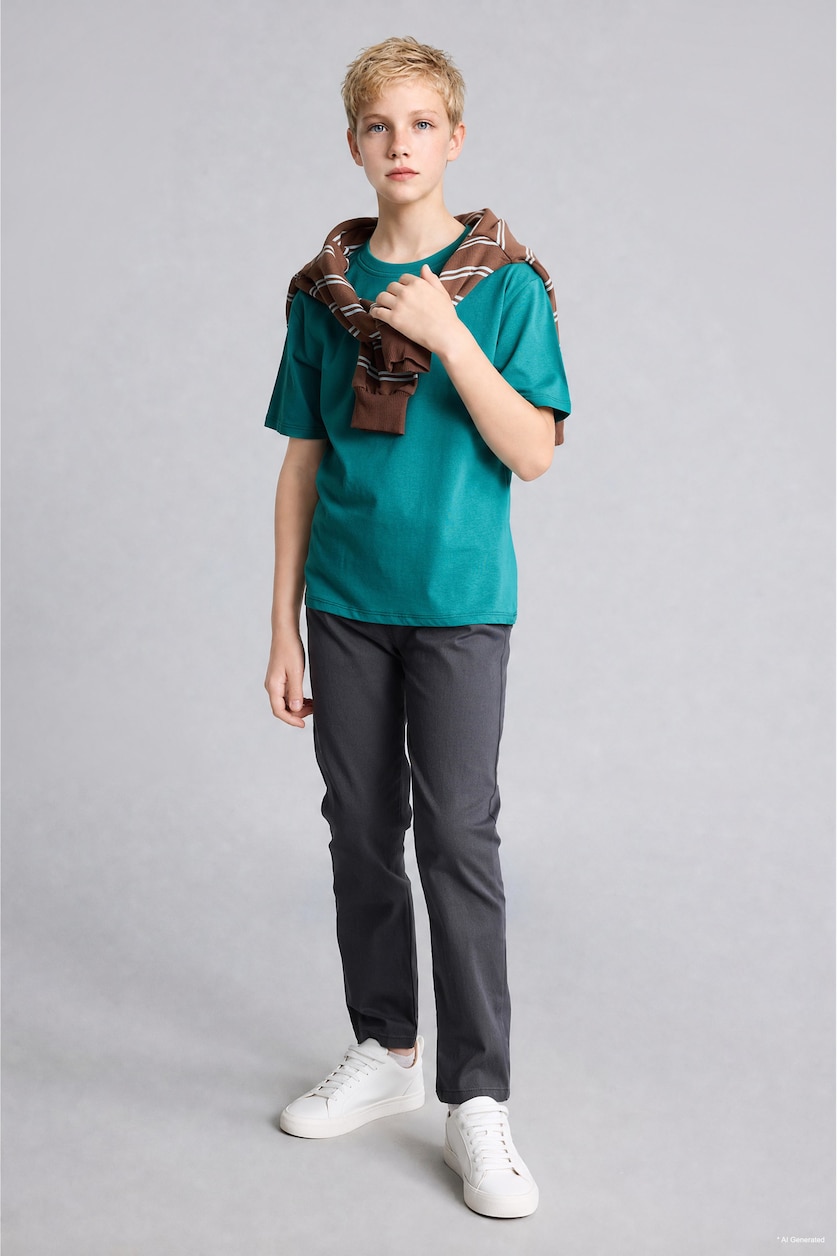 BOYS & TEENS Anthracite Boy Standard Fit Straight Leg Gabardine Trousers