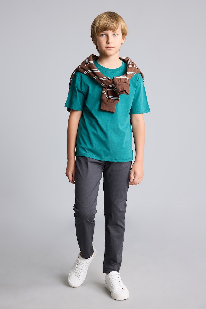 Boys & Teens Anthracite Boy Standard Fit Straight Leg Gabardine Trousers