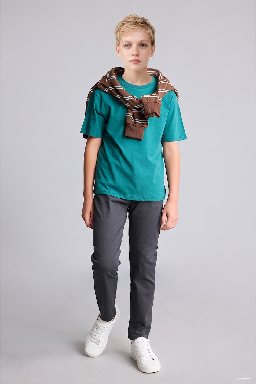 BOYS & TEENS Anthracite Boy Standard Fit Straight Leg Gabardine Trousers