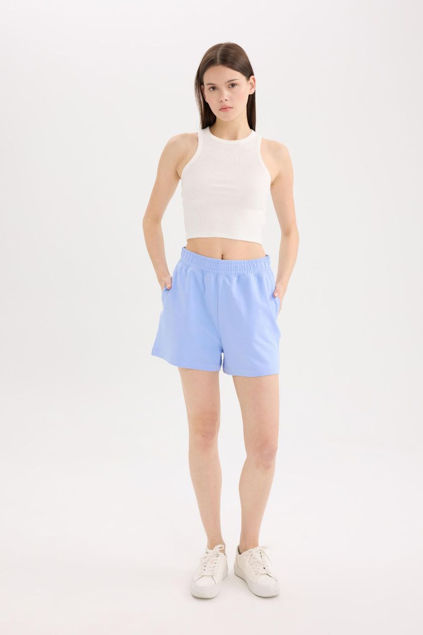 Woman Blue Straight Leg Shorts
