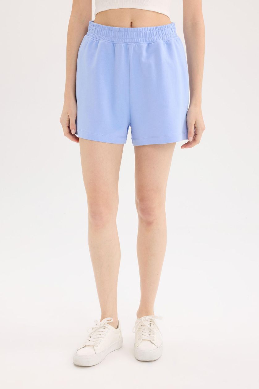 Woman Blue Straight Leg Shorts