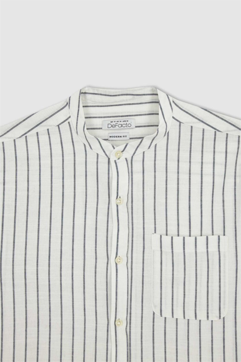 رجال اوف وايت قميص كتان مخطط مودرن فيت بياقة عالية