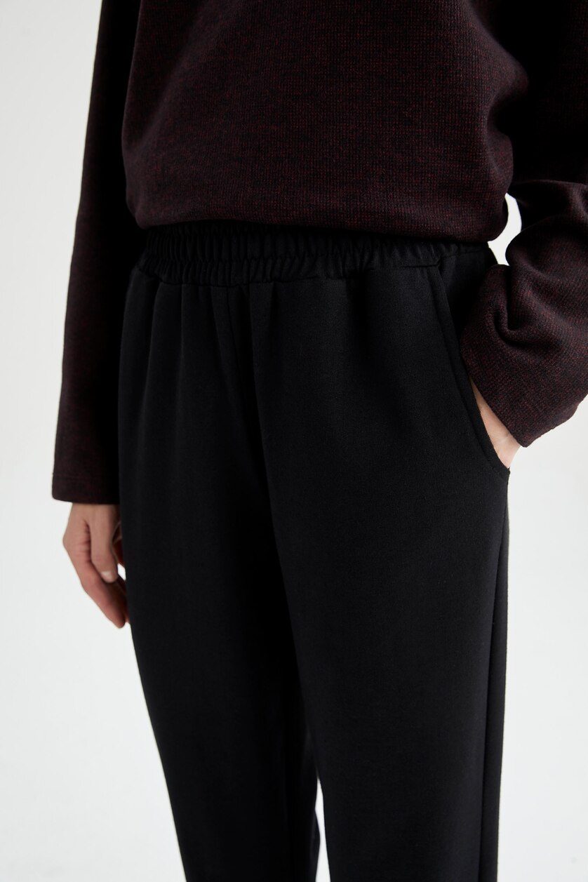 Kadın Siyah Jogger Fıt İnce Sweatshirt Kumaşı Pantolon
