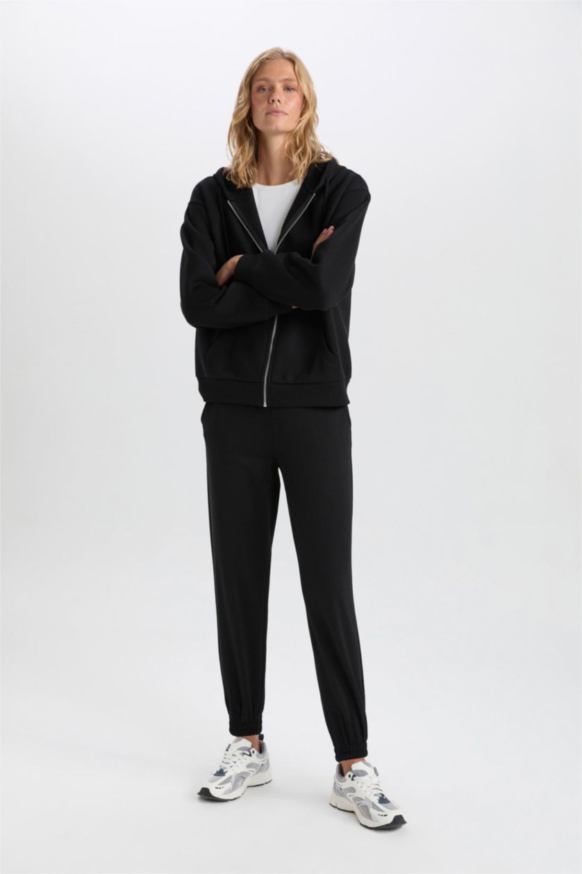 Woman Black jogger Thin Sweatshirt Fabric Trousers
