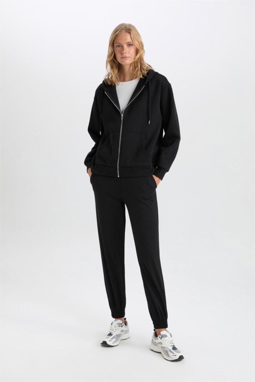 Woman Black jogger Thin Sweatshirt Fabric Trousers