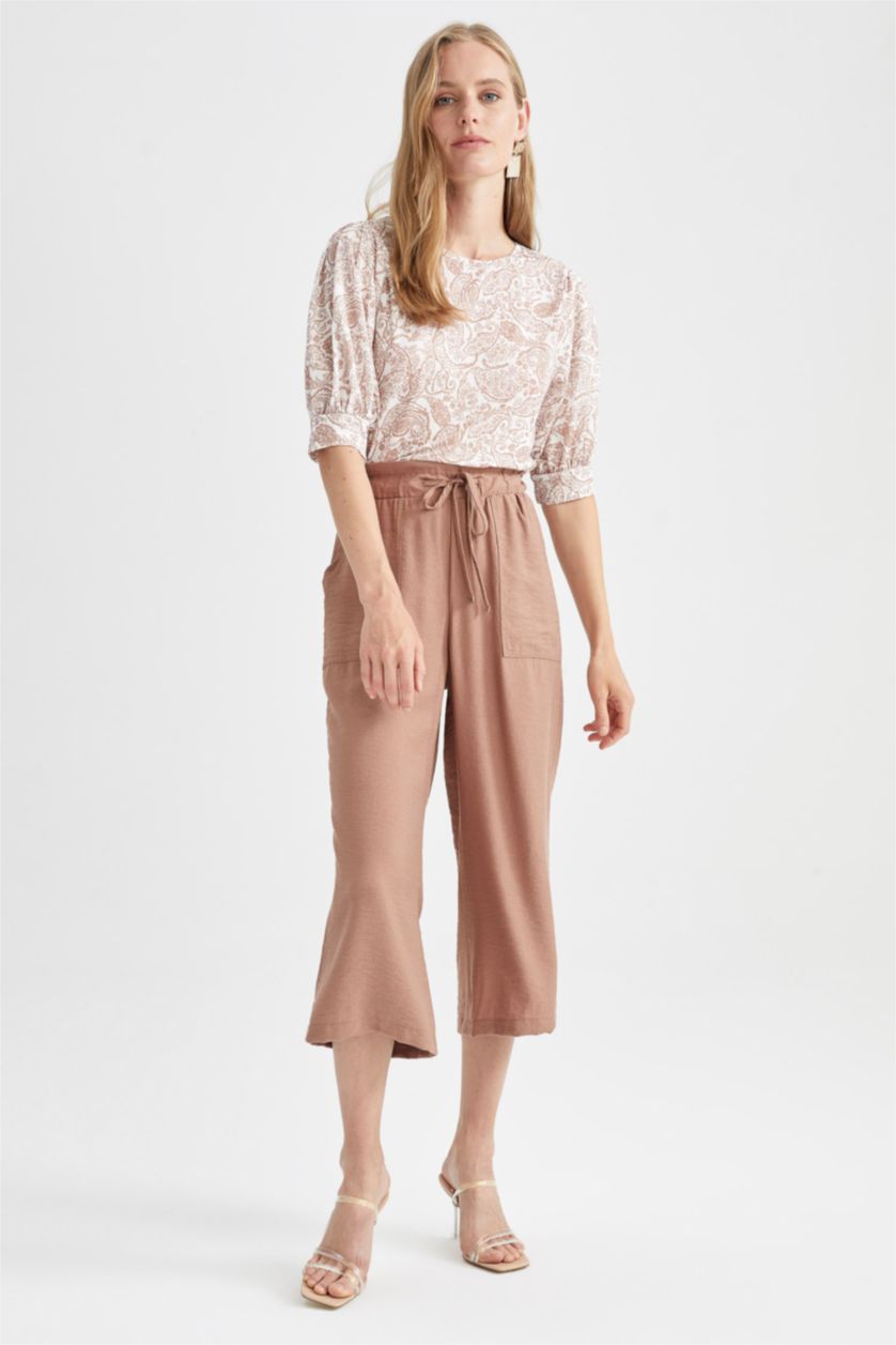 WOMAN Light Brown Wide Leg Linen Look