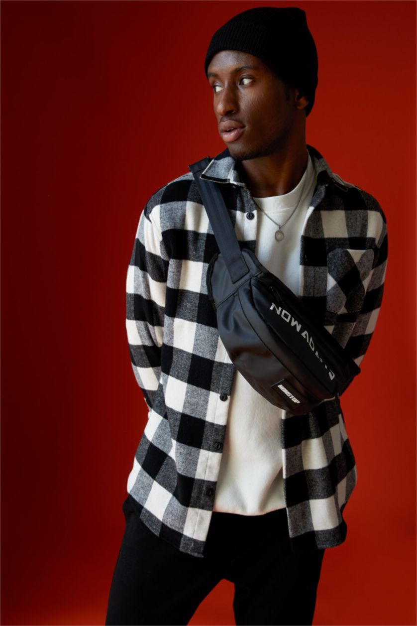 Erkek Siyah Erkek Silikon Etiketli Suni Deri Bel Çantası