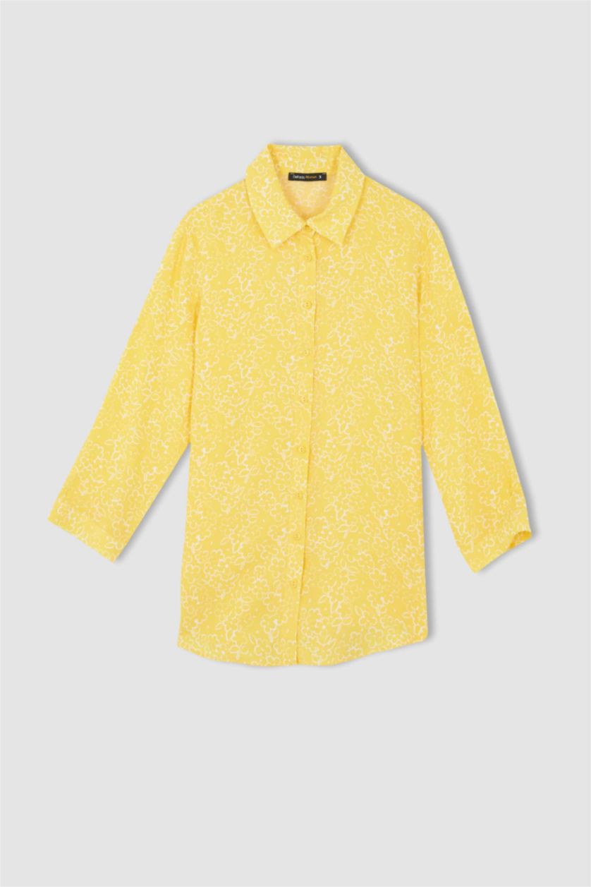 نساء أصفر قميص كم طويل قصة فضفاضة بياقة قميص