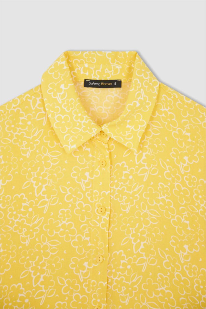 نساء أصفر قميص كم طويل قصة فضفاضة بياقة قميص