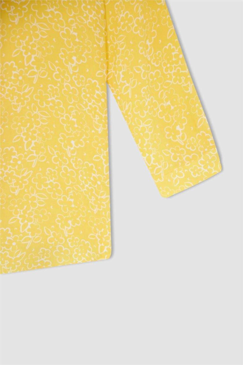 نساء أصفر قميص كم طويل قصة فضفاضة بياقة قميص