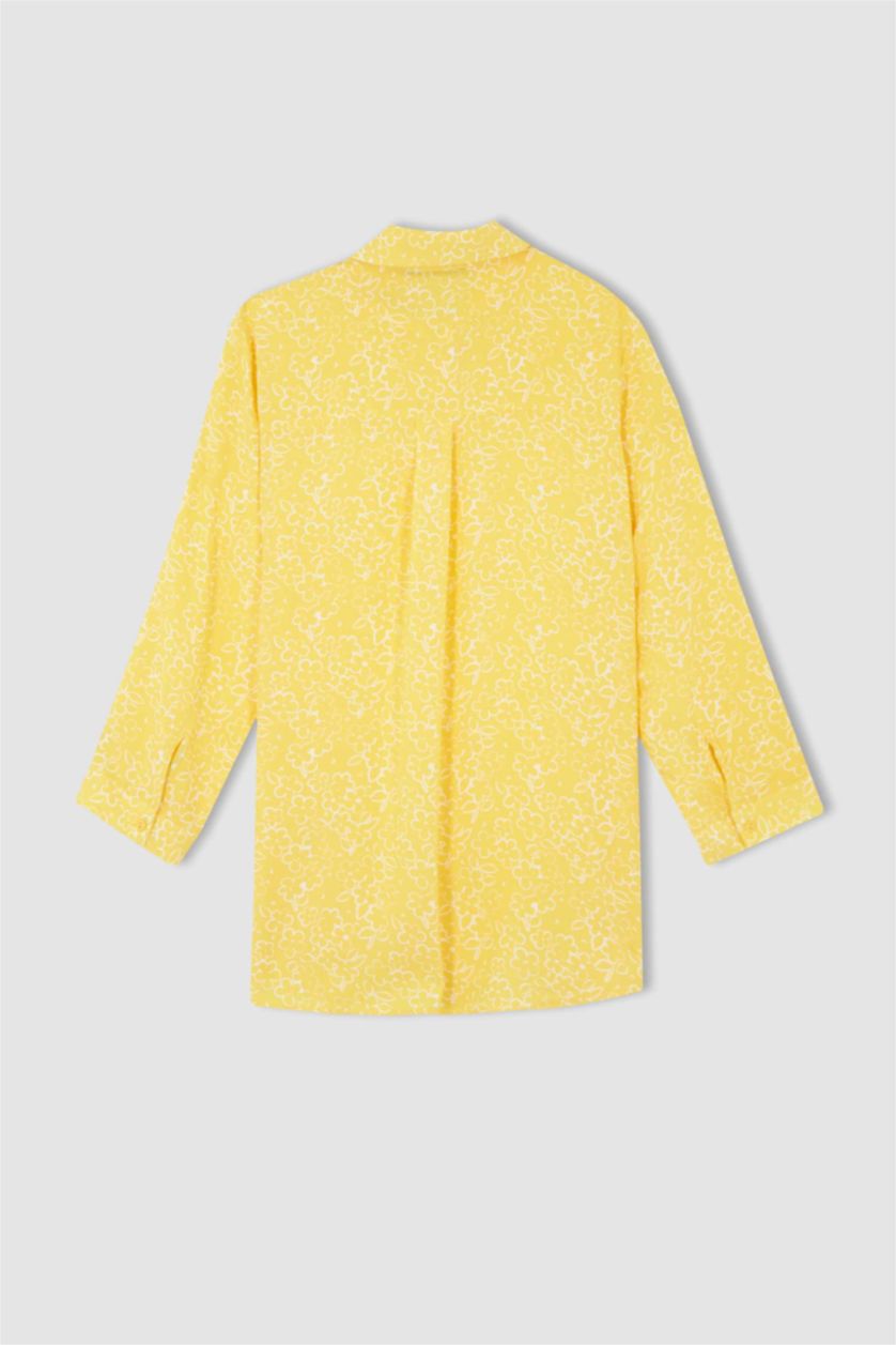 نساء أصفر قميص كم طويل قصة فضفاضة بياقة قميص