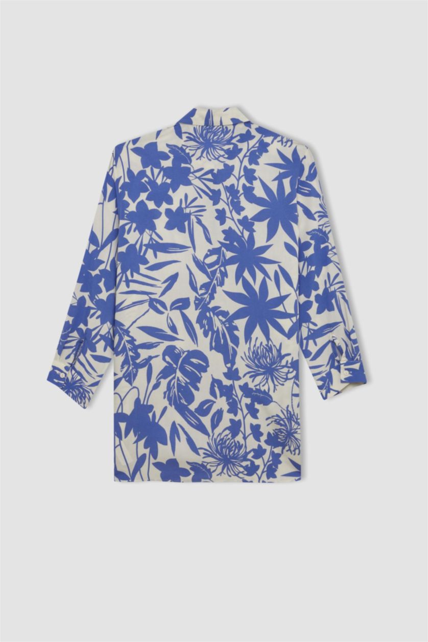 Әйелдерге қою көк бос пішім Ұзын жеңді көйлек